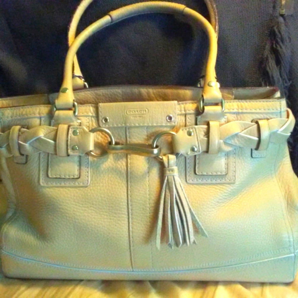 Coach Beige Leather Shoulder Bag with Tassel - Picture 10 of 15